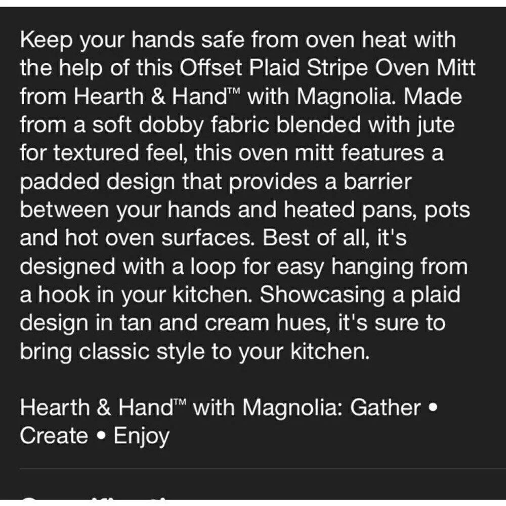 Hearth and Hand by Magnolia  Brown Striped Oven Mitt